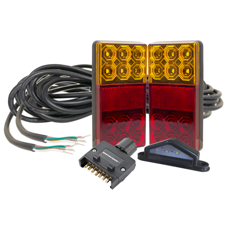 120 Series Left Hand LED Combo Trailer Lamp Kit - Stop / Tail / Indicator with 9m Cable, Lisence Plate & Flat Trailer Plug