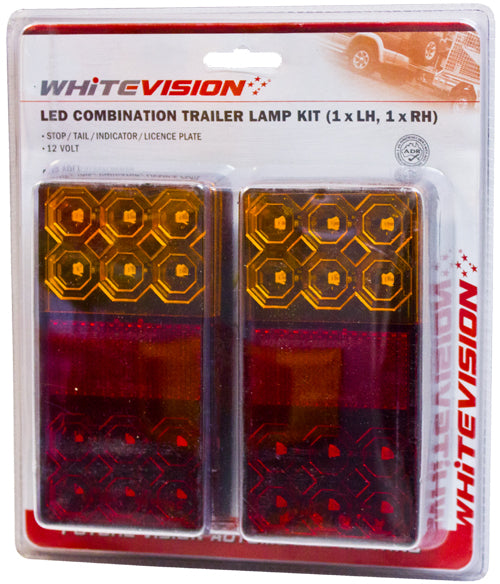 120 Series Left & Right Hand LED Combo Trailer Lamp - Stop / Tail / Indicator / License Plate (10-30V) Blister