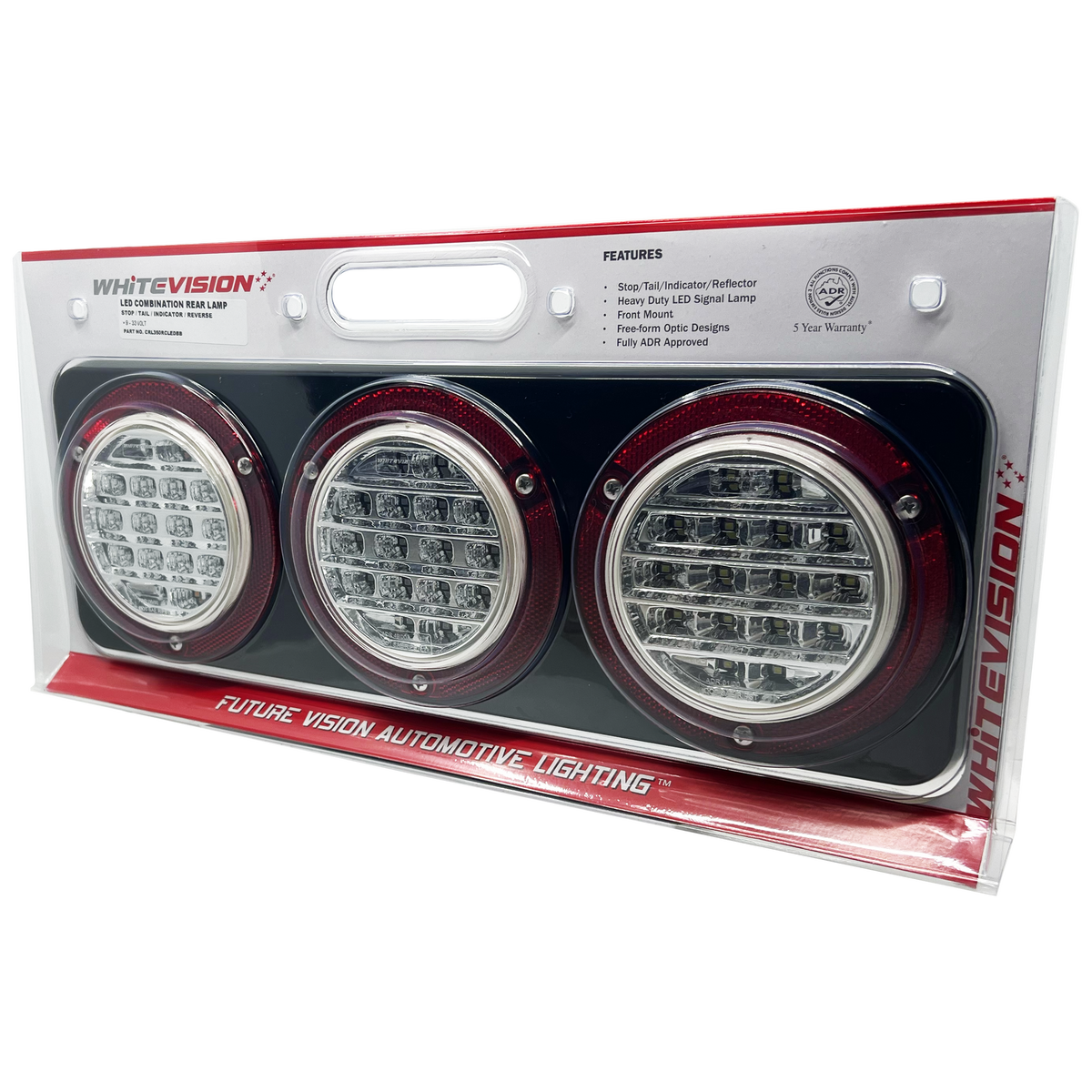 350 Series LED Combo Lamp Clear Lens - Stop / Tail / Indicator / Reverse Black Base Blister