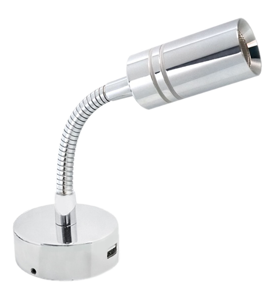 LED Chrome Base Goose Neck Reading Light with USB Socket