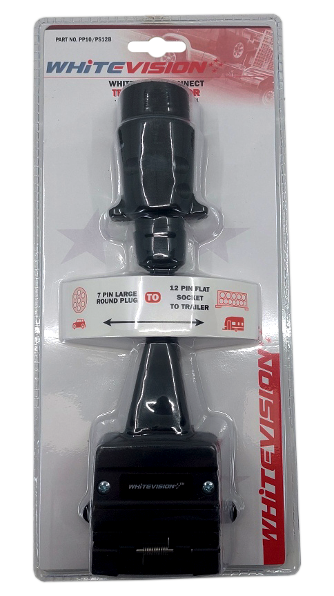 Trailer Adaptor - Flat 7 Pin Large Round Plug to 12 Pin Socket Blister