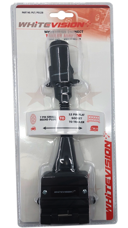 Trailer Adaptor - Flat 7 Pin Large Small Plug to 12 Pin Socket Blister